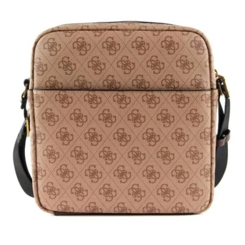 New GUESS Vezzola Flat Crossbody Top Zip Bag Brown